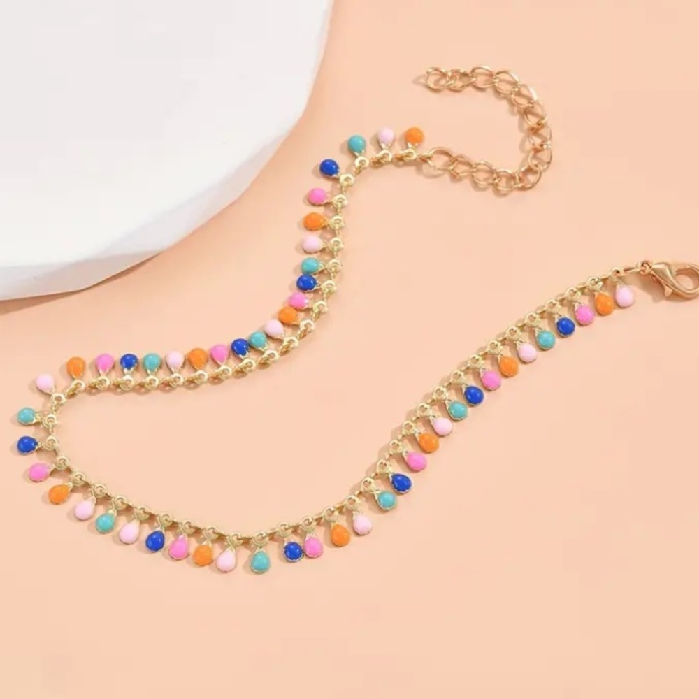 Neon Lights Teardrop Gold Toned Anklet - Picture 2 of 3